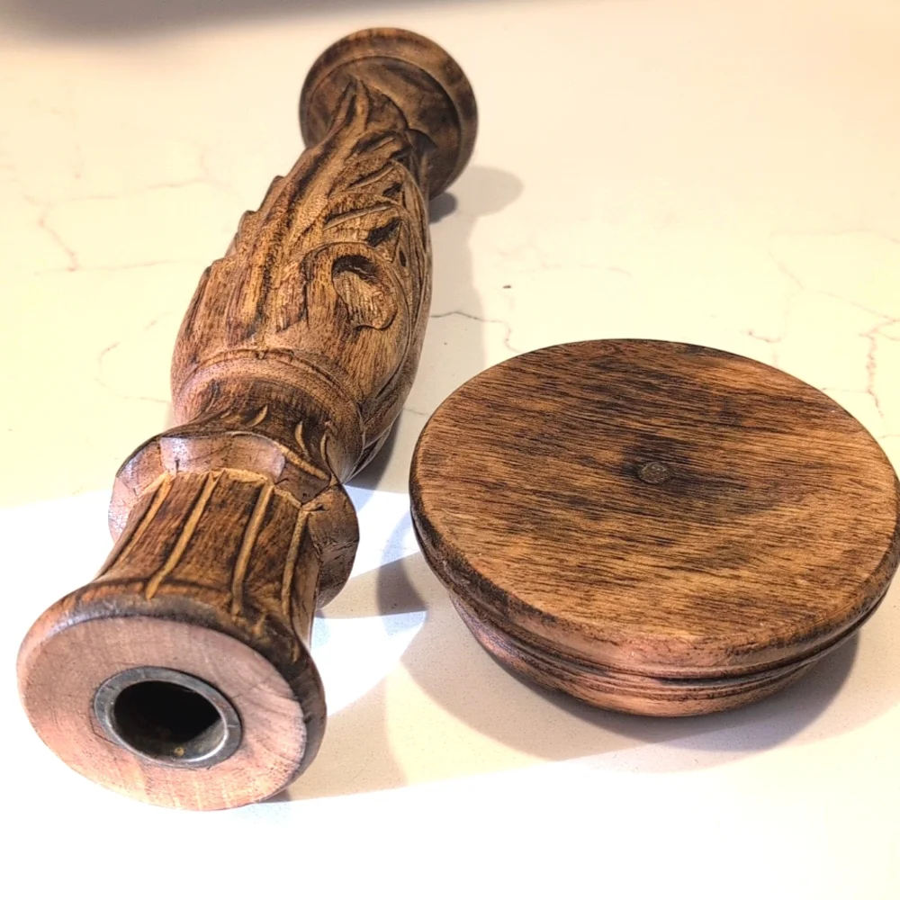 Vintage Wood hand carved, 2 piece tapir candle holder. 12.5